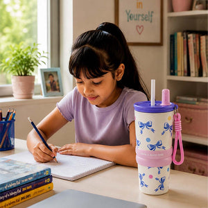 Little Surprise Box Meow & Polka Stainless Steel Tumbler Water Bottle - Purple Water Bottle