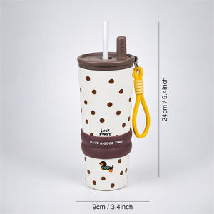 Little Surprise Box Meow & Polka Stainless Steel Tumbler Water Bottle - Brown Water Bottle