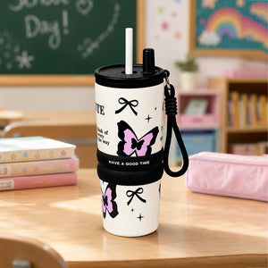 Little Surprise Box Meow & Polka Stainless Steel Tumbler Water Bottle | The Mom Store - Black Water Bottle