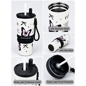 Little Surprise Box Meow & Polka Stainless Steel Tumbler Water Bottle | The Mom Store - Black Water Bottle