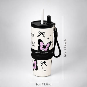 Little Surprise Box Meow & Polka Stainless Steel Tumbler Water Bottle | The Mom Store - Black Water Bottle