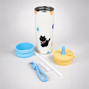 Little Surprise Box Meow & Polka Stainless Steel Tumbler Water Bottle | The Mom Store - Yellow Water Bottle