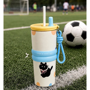 Little Surprise Box Meow & Polka Stainless Steel Tumbler Water Bottle | The Mom Store - Yellow Water Bottle