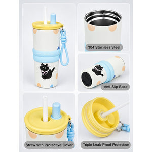 Little Surprise Box Meow & Polka Stainless Steel Tumbler Water Bottle | The Mom Store - Yellow Water Bottle