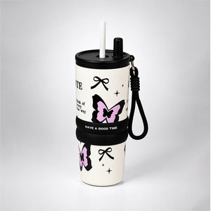 Little Surprise Box Meow & Polka Stainless Steel Tumbler Water Bottle | The Mom Store - Black Water Bottle