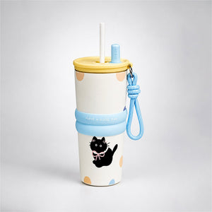 Little Surprise Box Meow & Polka Stainless Steel Tumbler Water Bottle | The Mom Store - Yellow Water Bottle