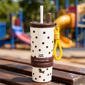 Little Surprise Box Meow & Polka Stainless Steel Tumbler Water Bottle | The Mom Store - Brown Water Bottle