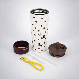 Little Surprise Box Meow & Polka Stainless Steel Tumbler Water Bottle | The Mom Store - Brown Water Bottle