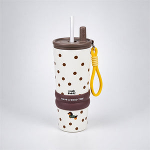 Little Surprise Box Meow & Polka Stainless Steel Tumbler Water Bottle | The Mom Store - Brown Water Bottle