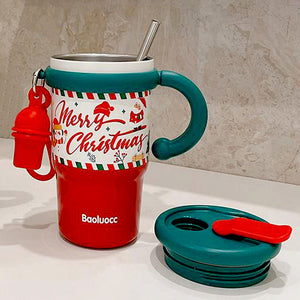 Little Surprise Box Merry Christmas Stainless Steel Water and Coffee Tumbler for Kids and Adults, 600ml with a free cleaning brush - XMAS BOTTLES