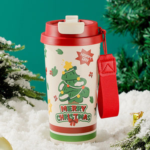 Little Surprise Box Merry Christmas Tree, xmas themed, stainless steel Coffee/Water Tumbler Bottle, 500ml with free cleaning brush - XMAS BOTTLES