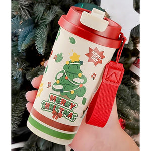 Little Surprise Box Merry Christmas Tree, xmas themed, stainless steel Coffee/Water Tumbler Bottle, 500ml with free cleaning brush - XMAS BOTTLES