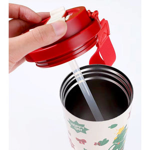 Little Surprise Box Merry Christmas Tree, xmas themed, stainless steel Coffee/Water Tumbler Bottle, 500ml with free cleaning brush - XMAS BOTTLES