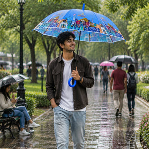 Little Surprise Box Mexico Print Umbrella | The Mom Store - Blue Umbrella