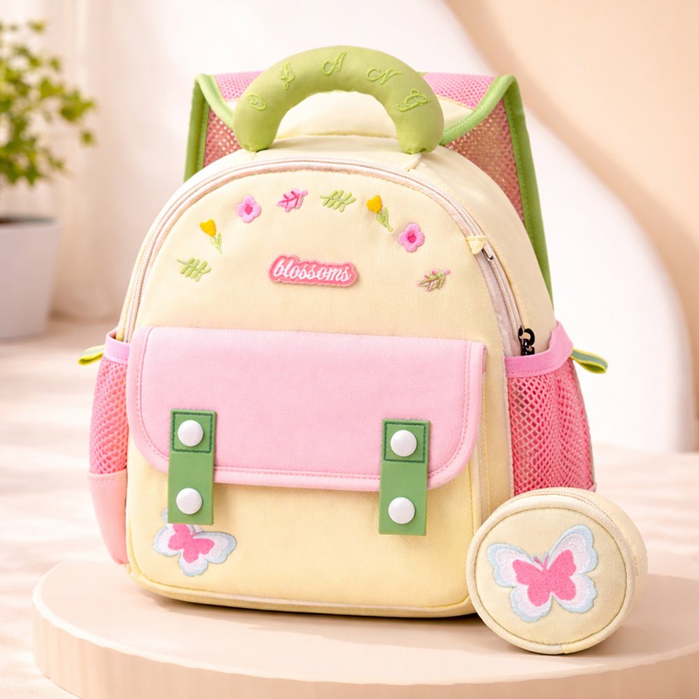 Little Surprise Box Mini Green & Pink Butterfly toddlers Backpack for nursery school and travel - Baby Bags