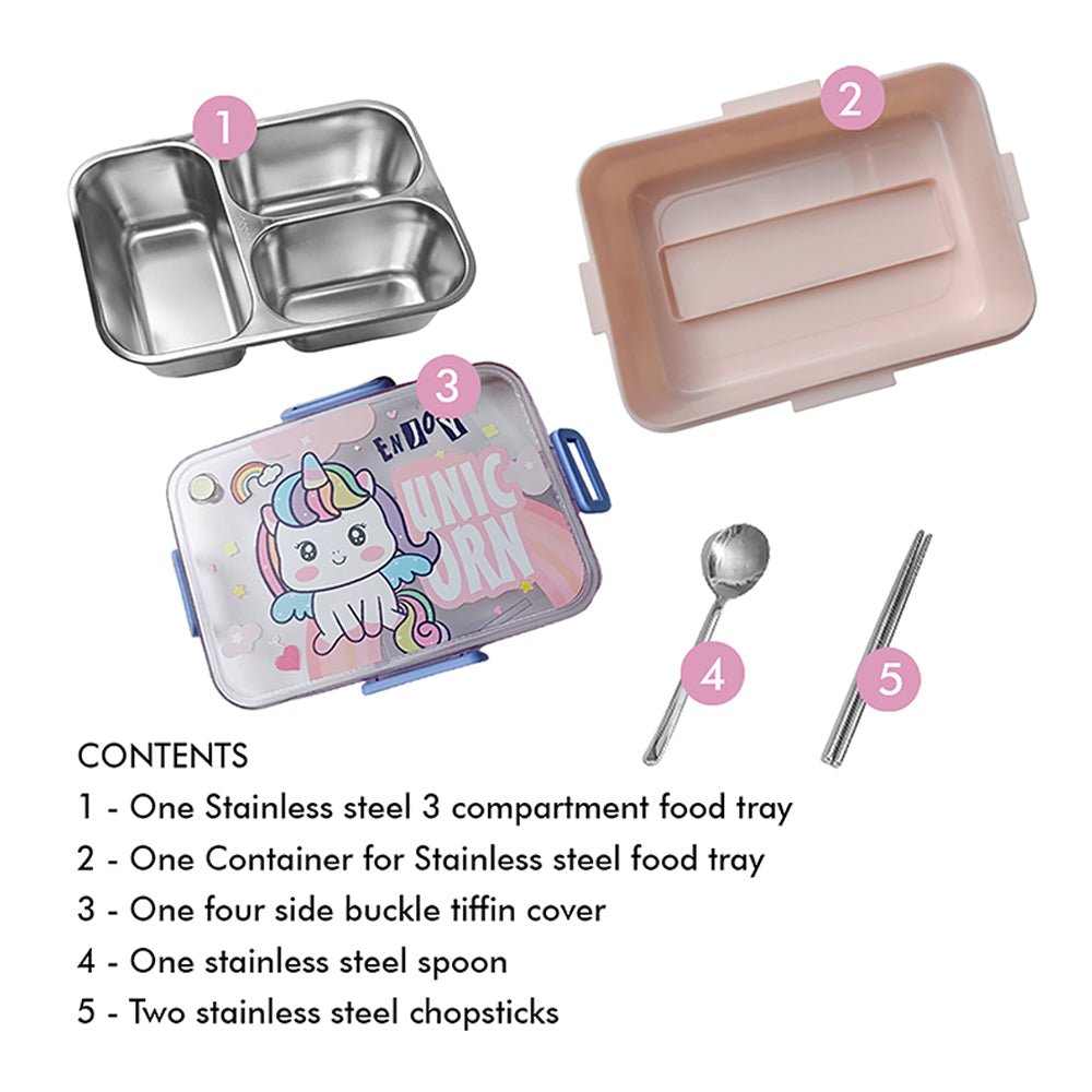 Little Surprise Box Mini Uni Lunch Box ,Insulated Lunch Bag & chopsticks, spoon Combo Set for Kids - LSB-LBUNI-LBCRM-SML