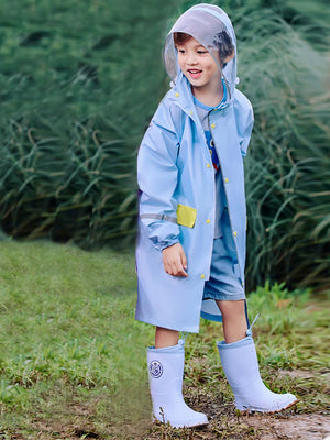 Little Surprise Box, Minimal Blue & Yellow Pocket knee length raincoat for Kids & Teens - LSB - RC - MINMAL - BLU - LK - S