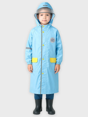 Little Surprise Box, Minimal Blue & Yellow Pocket knee length raincoat for Kids & Teens - LSB - RC - MINMAL - BLU - LK - S