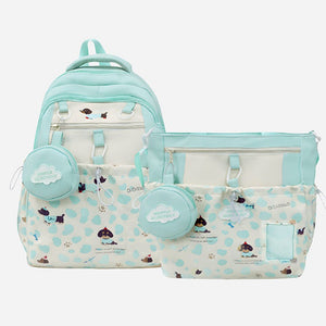 Little Surprise Box Mint Dog Print 2 Pc Backpack & Tote Set with Pouch - School Bag
