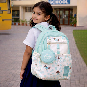 Little Surprise Box Mint Dog Print 2 Pc Backpack & Tote Set with Pouch - School Bag