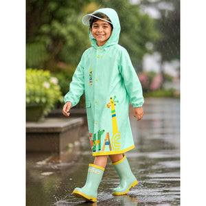 Little Surprise Box, Mint Giraffe Knee Length Raincoat for Kids | The Mom Store - XL Kids Raincoat
