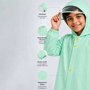 Little Surprise Box, Mint Giraffe Knee Length Raincoat for Kids | The Mom Store - XL Kids Raincoat