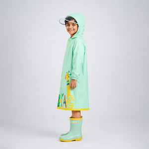 Little Surprise Box, Mint Giraffe Knee Length Raincoat for Kids | The Mom Store - XL Kids Raincoat