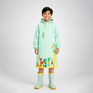 Little Surprise Box, Mint Giraffe Knee Length Raincoat for Kids | The Mom Store - XL Kids Raincoat