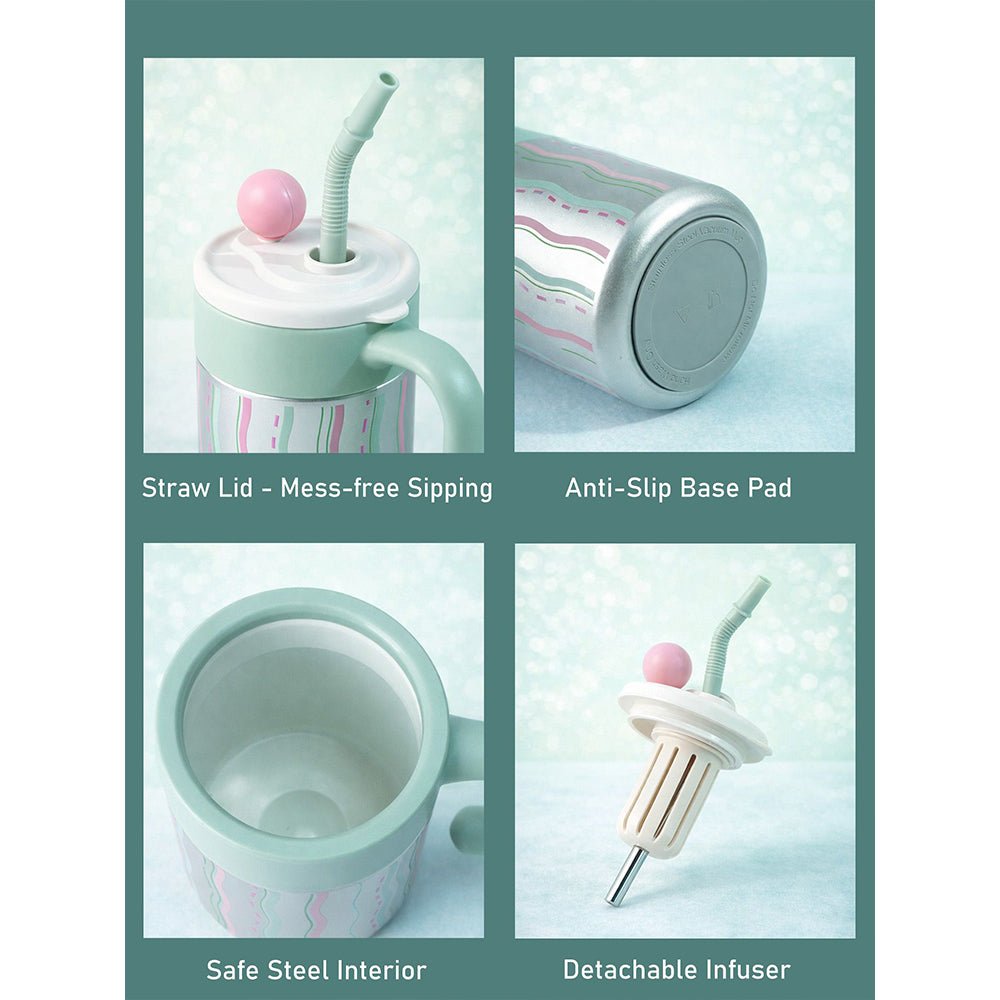 Little Surprise Box Mint Green Shiny Stainless Steel Tumbler with Infuser, 620ml - Tumbler