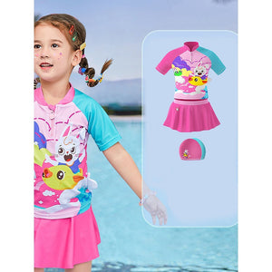 2 pcs Shirt & Skirt set, Mint & Pink Multi Swimwear with matching swimcap for Kids with UPF 50+ - Little Surprise Box2 pcs Shirt & Skirt set, Mint & Pink Multi Swimwear with matching swimcap for Kids with UPF 50+