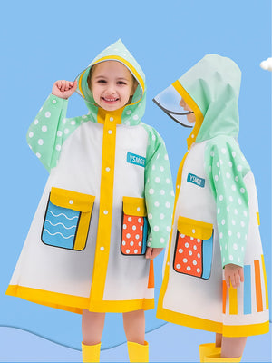 Little Surprise Box, Mint Polka Dots long style Raincoat for kids - LSB - RC - MINTPOLKA - M