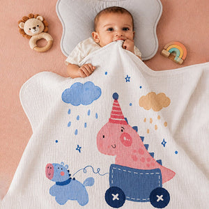 Little Surprise Box Muslin Cotton Blanket | The Mom Store - Happy Dino Blanket