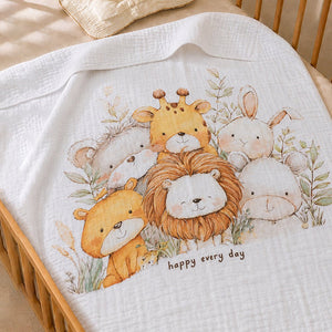 Little Surprise Box Muslin Cotton Blanket | The Mom Store - Jungle Friends Blanket