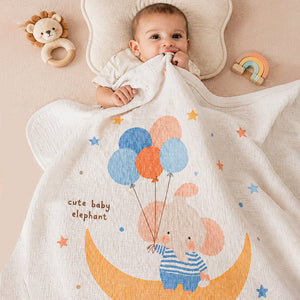 Little Surprise Box Muslin Cotton Blanket | The Mom Store - Elephant with Balloons Blanket