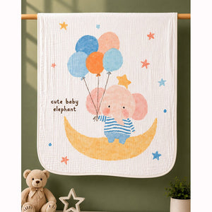 Little Surprise Box Muslin Cotton Blanket | The Mom Store - Elephant with Balloons Blanket