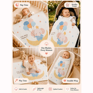 Little Surprise Box Muslin Cotton Blanket | The Mom Store - Elephant with Balloons Blanket