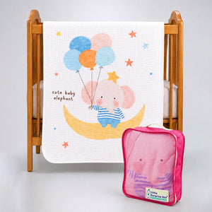 Little Surprise Box Muslin Cotton Blanket | The Mom Store - Elephant with Balloons Blanket