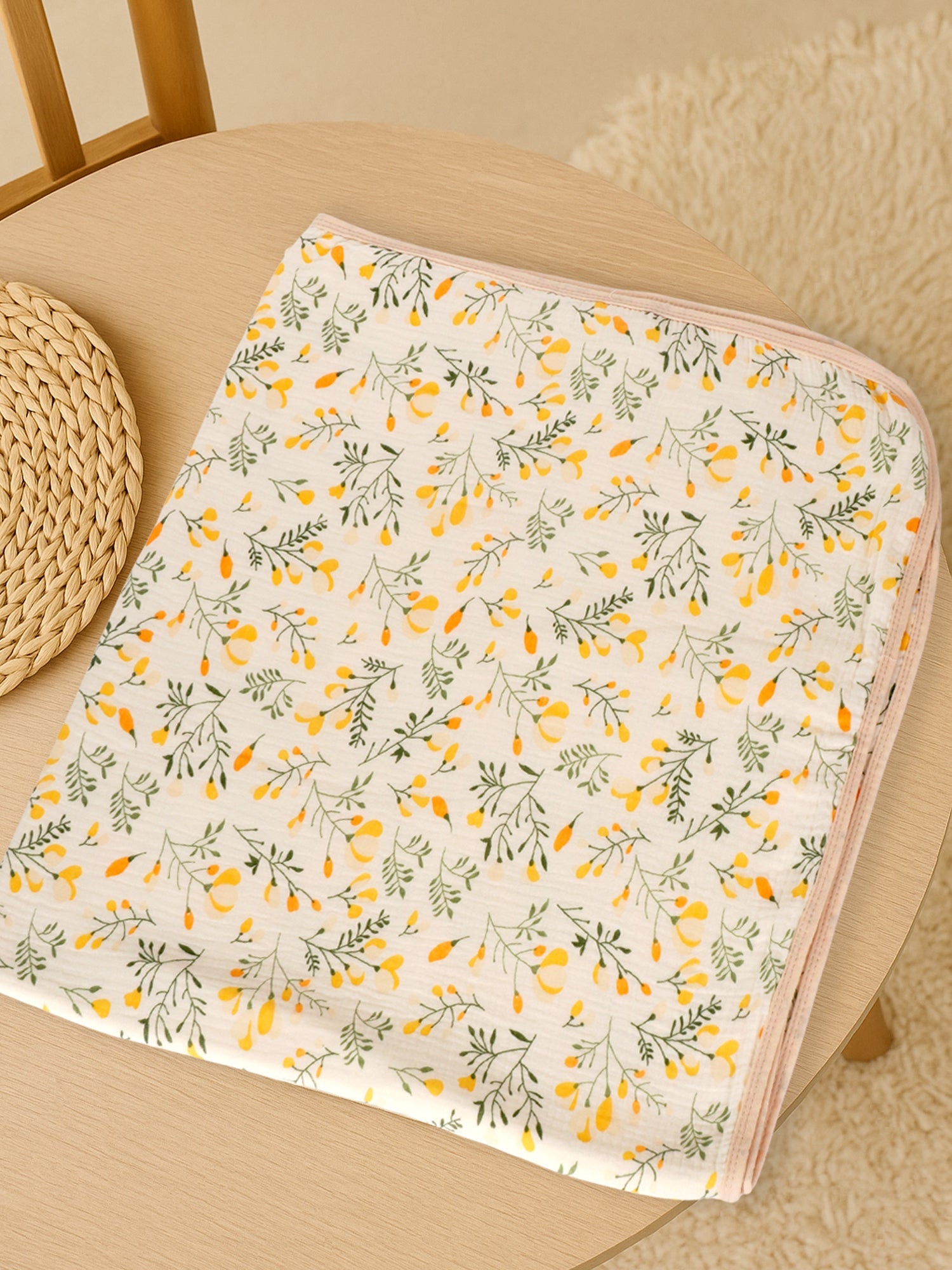 Little Surprise Box Muslin cotton blanket with 2 matching Napkins for Newborn & Infants - LSB - BKTNAPK - YELWFLOWR