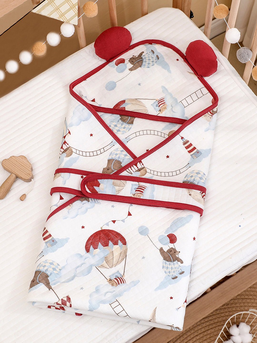 Little Surprise Box, Muslin cotton Wrapper with Hood for Newborn & Infants - LSB - BLNKT - REDBALON - HOOD