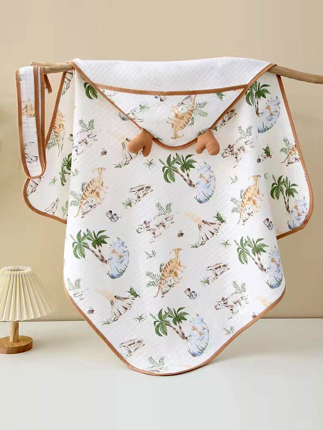 Little Surprise Box, Muslin cotton Wrapper with Hood for Newborn & Infants - LSB - BLNKT - DINOISLAND - HOOD