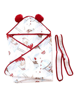 Little Surprise Box, Muslin cotton Wrapper with Hood for Newborn & Infants - LSB - BLNKT - BLUBALON - HOOD