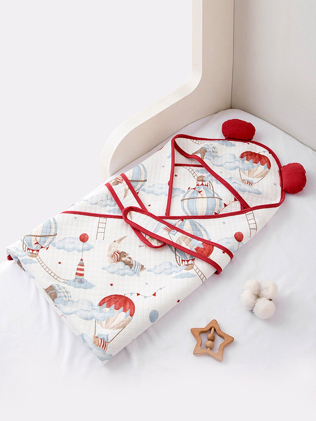 Little Surprise Box, Muslin cotton Wrapper with Hood for Newborn & Infants - LSB - BLNKT - REDBALON - HOOD