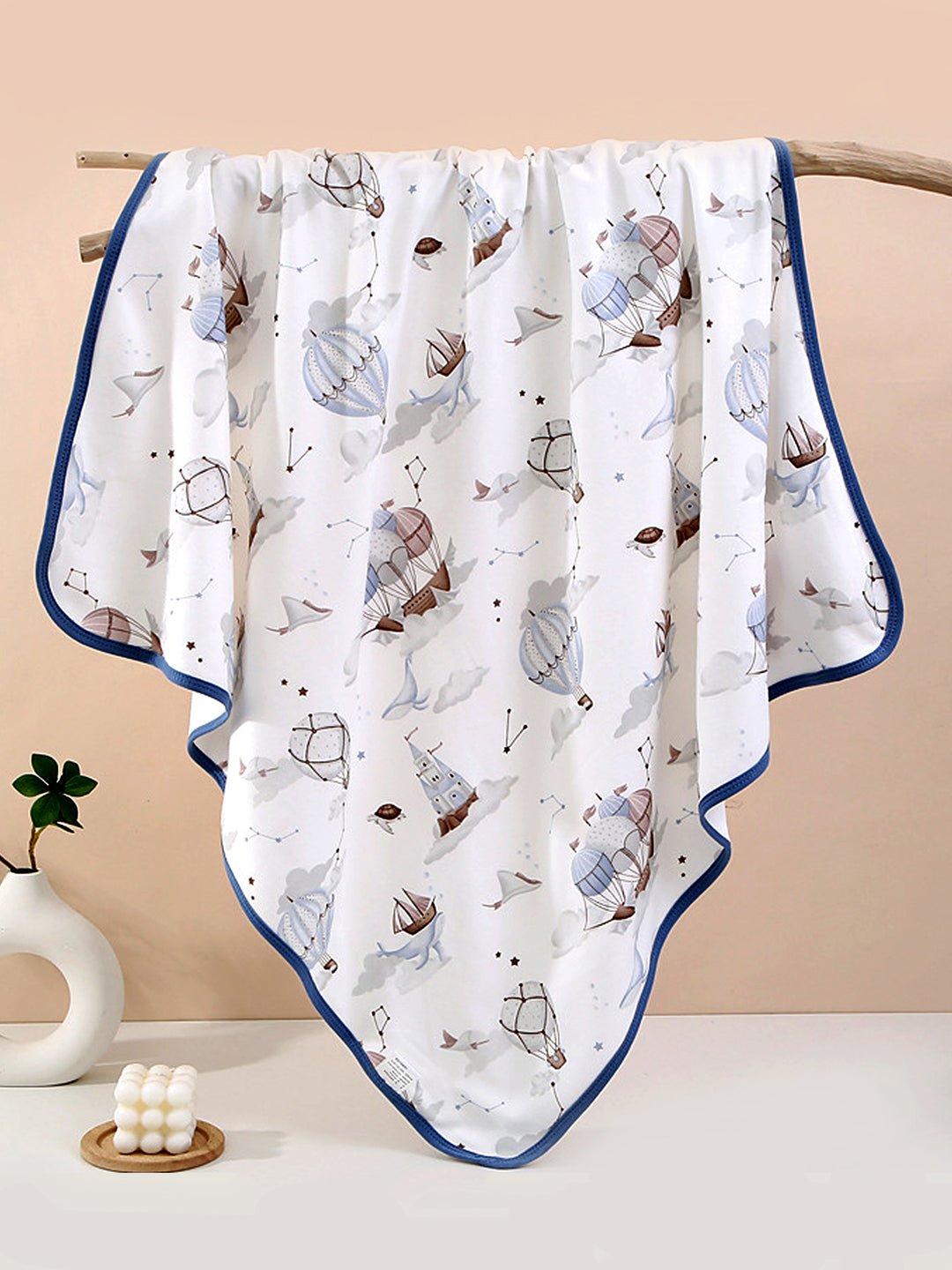 Little Surprise Box, Muslin cotton Wrapper with Hood for Newborn & Infants - LSB - BLNKT - BLUBALON - HOOD