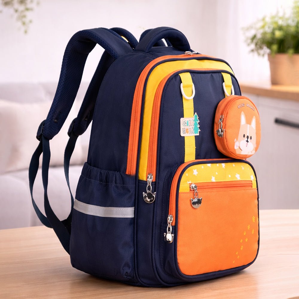 Little Surprise Box Navy Blue & Orange Fox School Backpack with Detachable Pouch for Kids - School Bag
