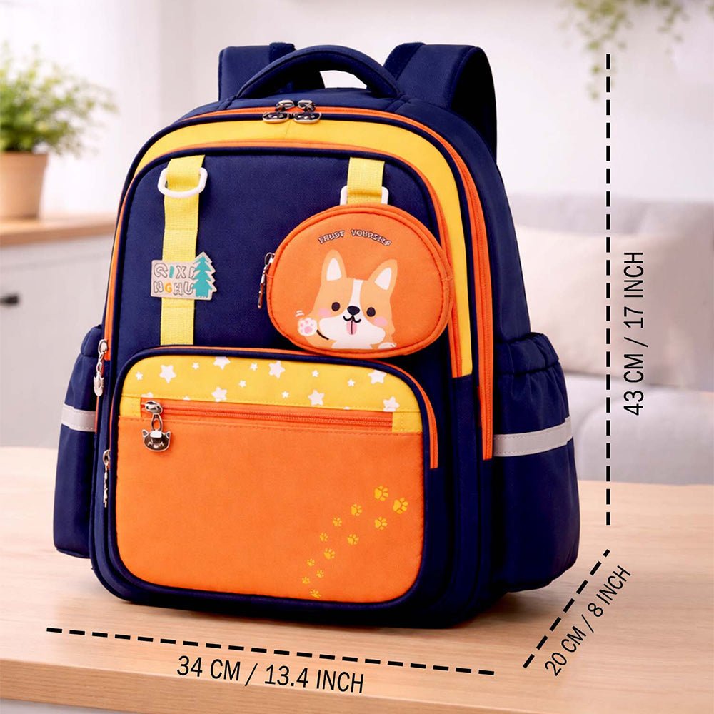 Little Surprise Box Navy Blue & Orange Fox School Backpack with Detachable Pouch for Kids - School Bag
