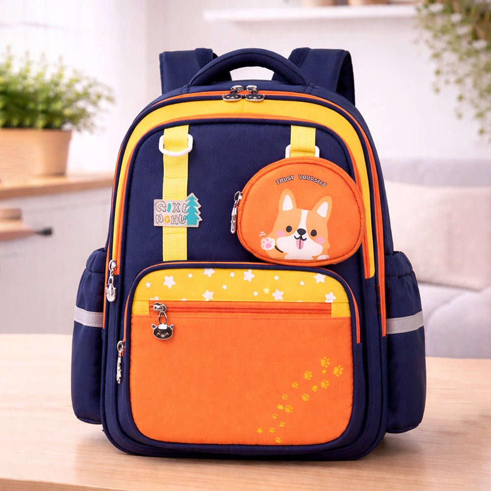 Little Surprise Box Navy Blue & Orange Fox School Backpack with Detachable Pouch for Kids - School Bag
