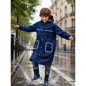 Little Surprise Box Navy Blue Pocket Patch Raincoat | The Mom Store - L Kids Raincoat