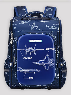 Little Surprise Box, Navy Fighter Plane School Backpack for Kids,6yrs - 10yrs - LSB - BG - NVYFIGHTRPLANE