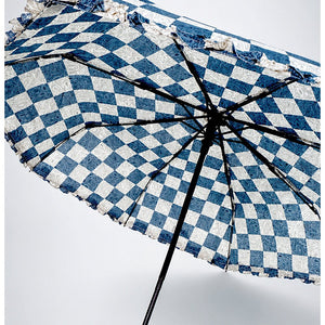 Little Surprise Box Navy Frills Checks Umbrella | The Mom Store - Monsoon Wear