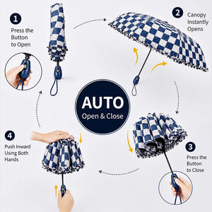Little Surprise Box Navy Frills Checks Umbrella | The Mom Store - Monsoon Wear